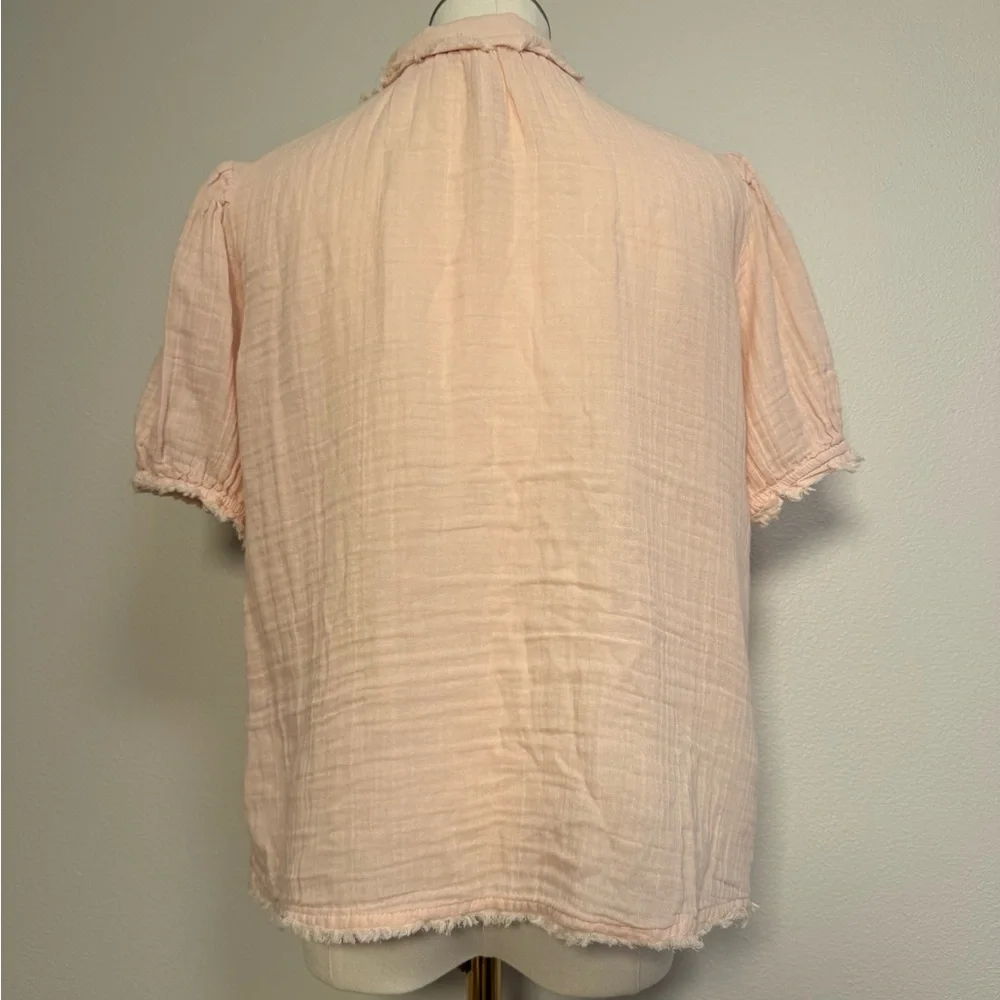 Anthropologie Romilly Soft Gauze PJ Embroidered Pale Pink Top Sz XS Oversized - Picture 8 of 10
